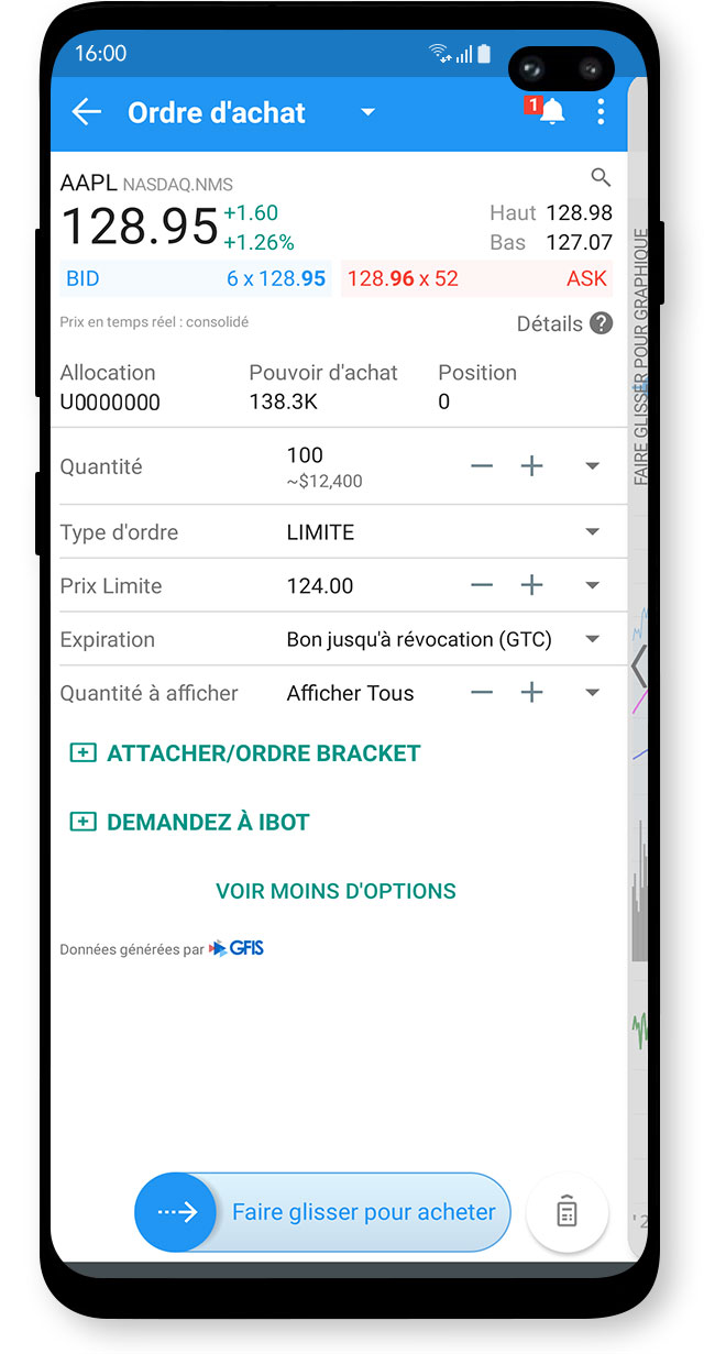 Trading mobile et analyse des graphiques avec l'application de trading Android