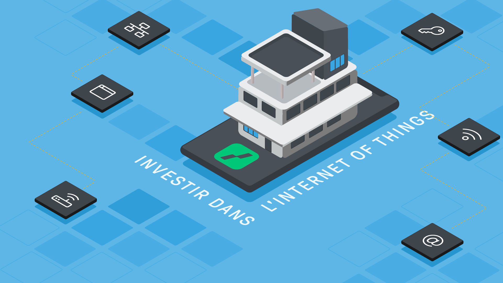 internet des objets marché - internet of things - illustration logos bâtiment internet des objets