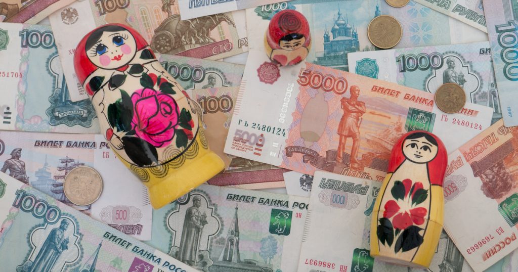 action russe bourse - acheter des actions russes - illustration billets poupées russes