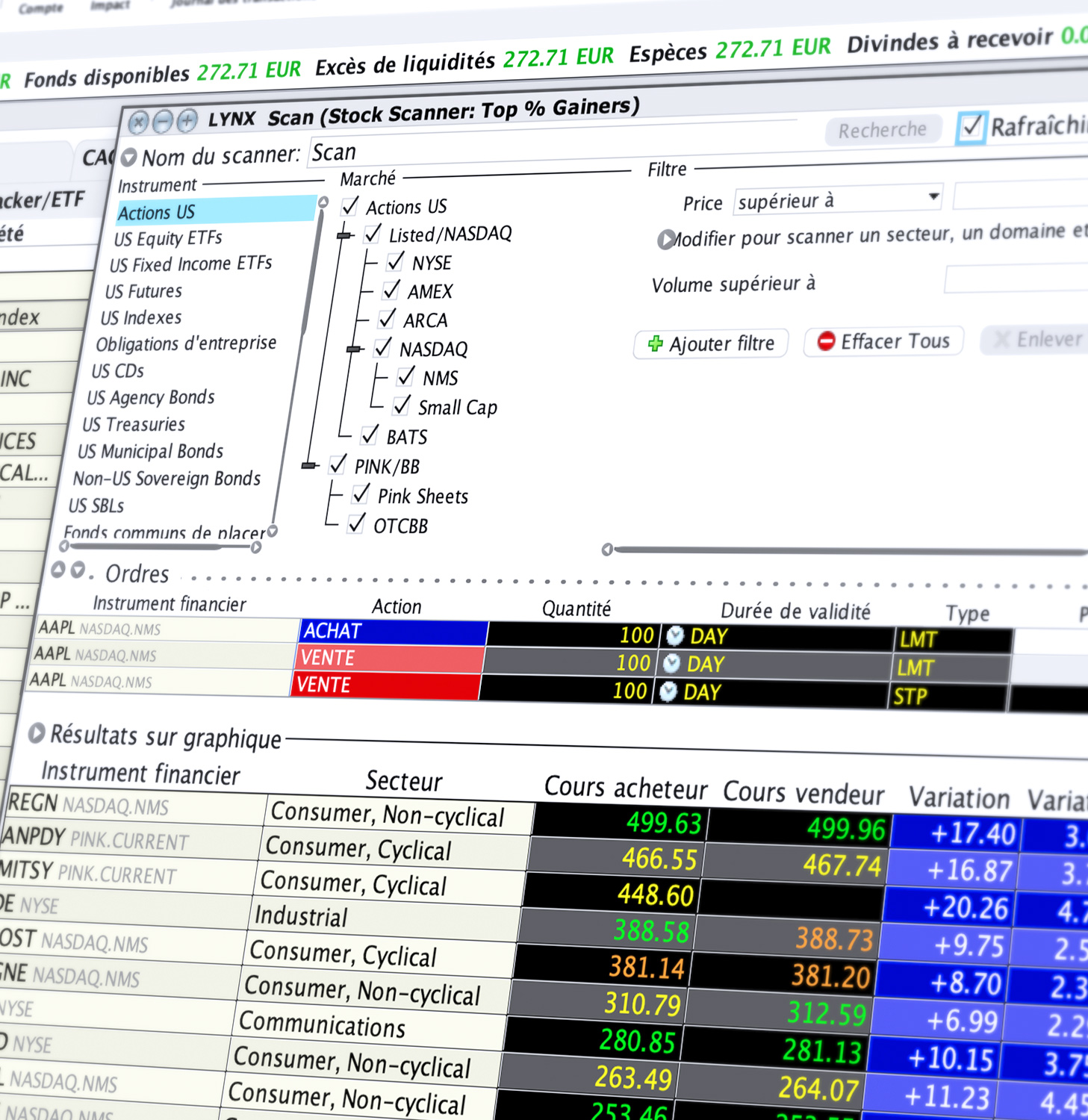 Market Scanner - Négociation de différents produits boursiers depuis l'outil de trading