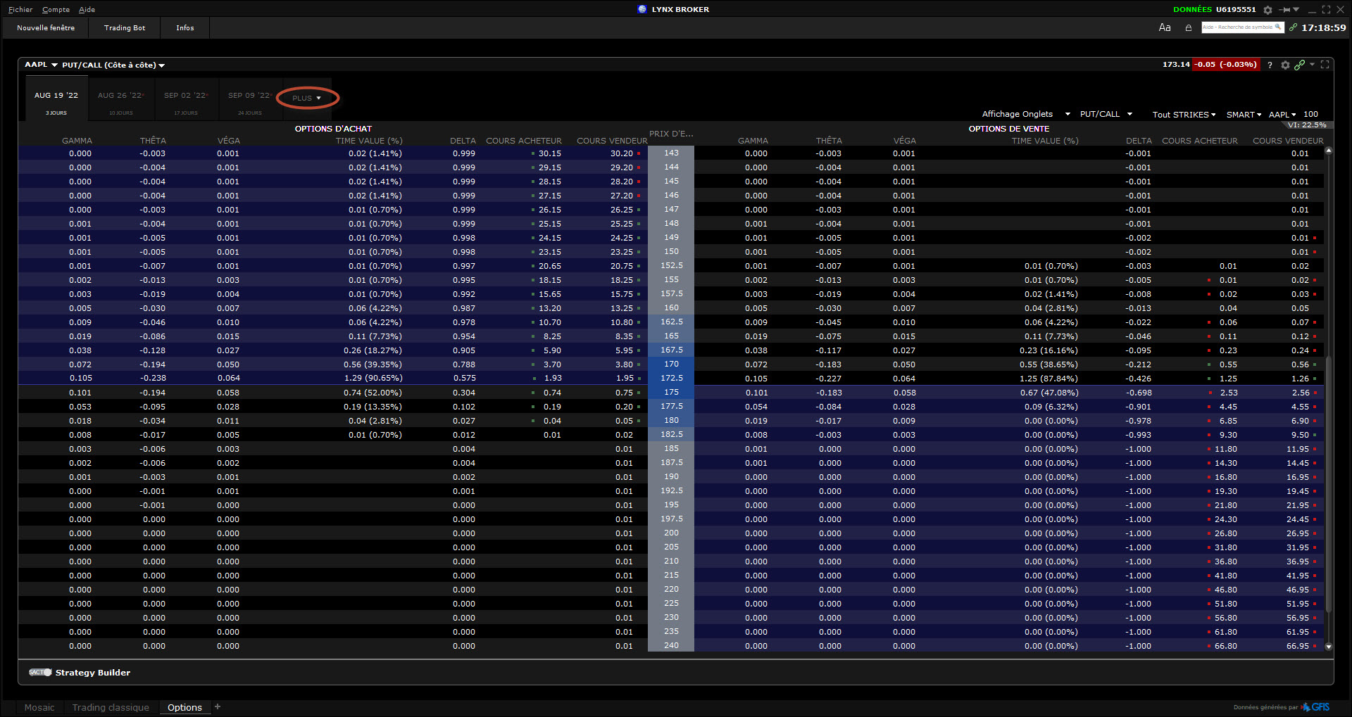 option action (stock option) - equity option - chaîne options Apple bouton PLUS