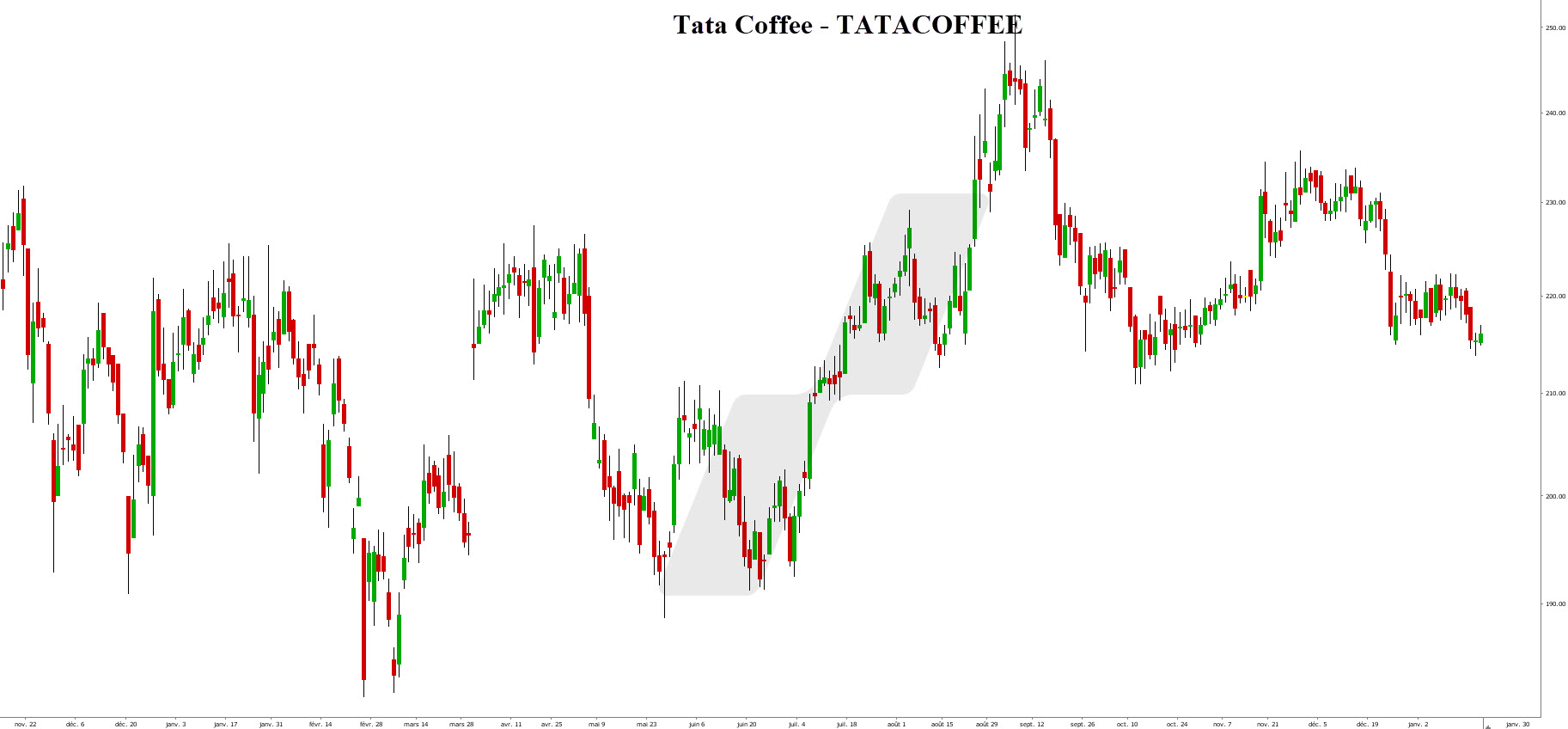 investir dans le café - café bourse - graphique Tata Coffee