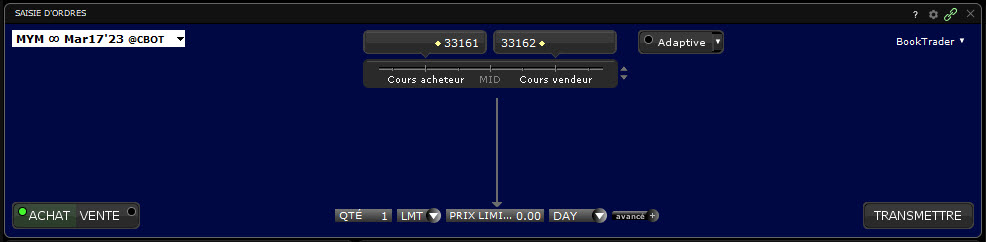 dow futures - djia futures - ordre achat MYM