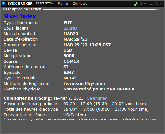 investir dans l'argent - trader l'argent - specs future SI