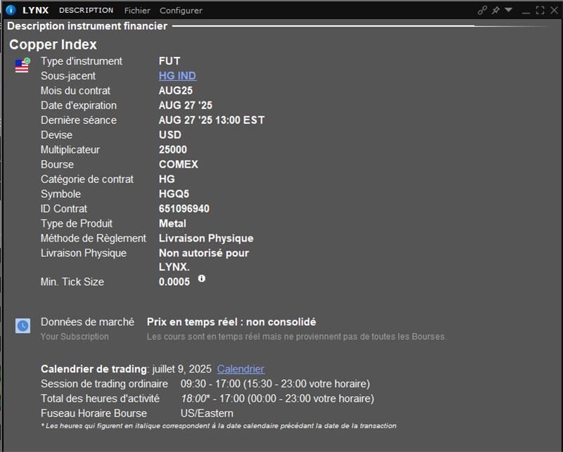 Copper Index Future information Copper Index Future information