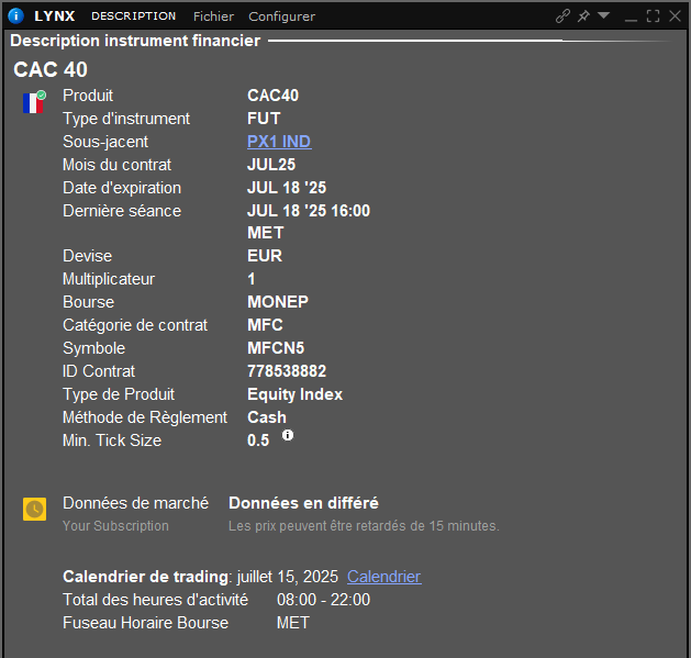 Future sur le CAC 40 - MFCN5